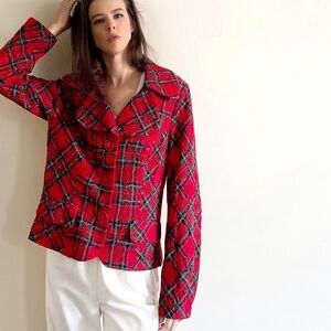 Simon Chang 90s Red, Deconstructed  Plaid Blazer